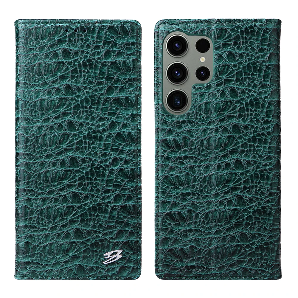 

Fierre Shann Luxury Alligator Pattern Genuine Leather Case for Galaxy S24 Ultra S8 S20 S21 S22 S23 Plus Real Leather Wallet Case