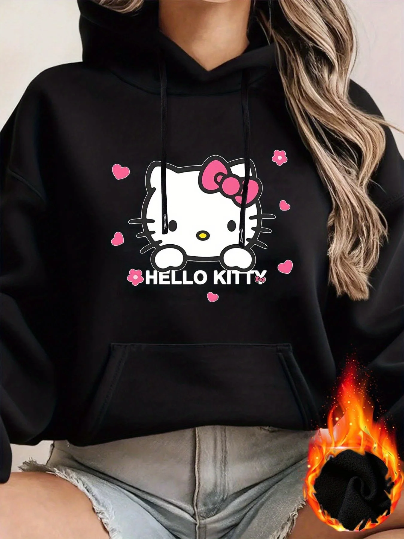 سانريو هالو كيتي المرأة هوديي الخريف الشتاء الصوف عادية للجنسين زوجين البلوز الملابس هودي المتضخم الشارع الشهير