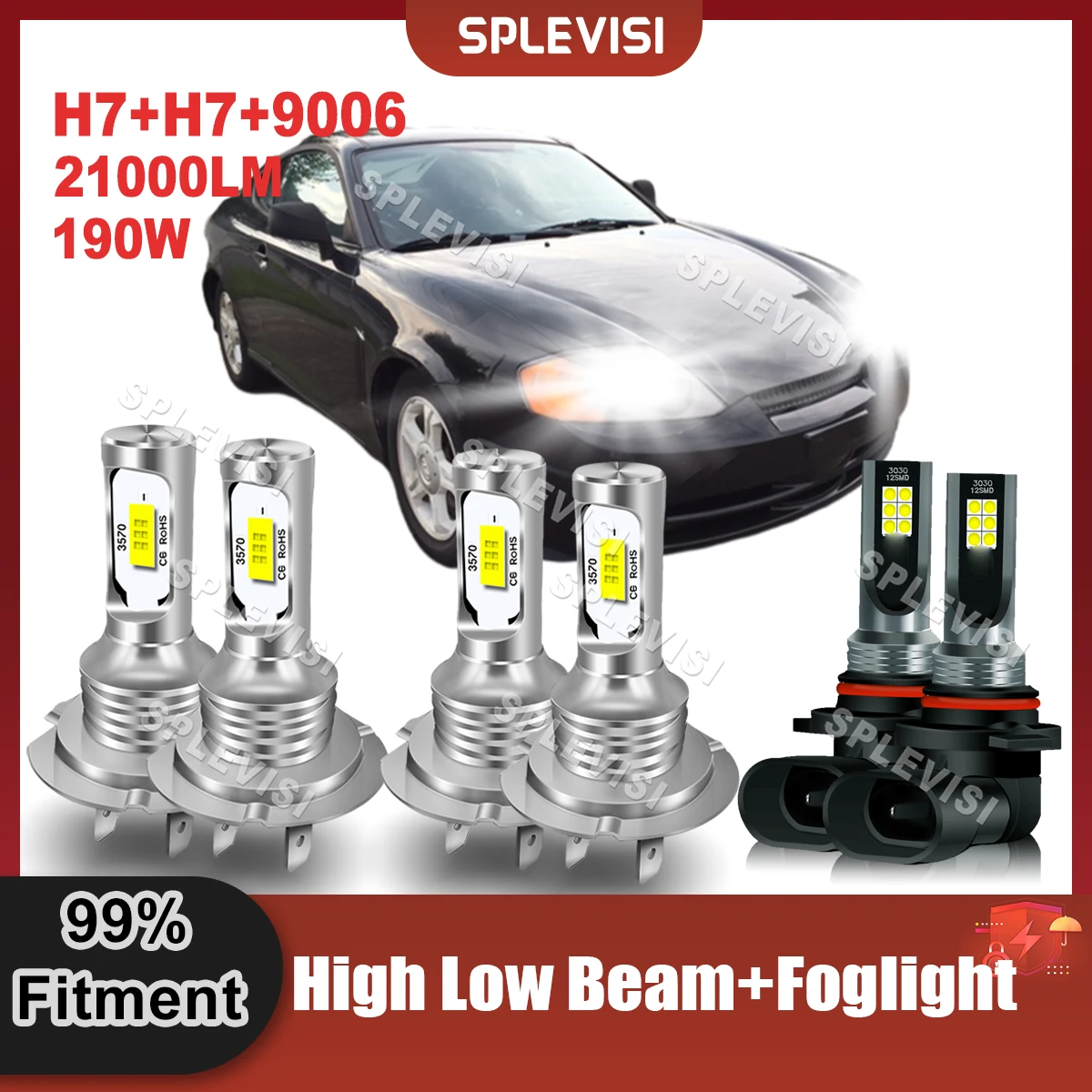 

Replace Car Light Combo 9V-24V For Hyundai Tiburon 2003 2004 2005 2006 LED H7 H7 9006 Headlight High Low Beam Foglamp Bulbs