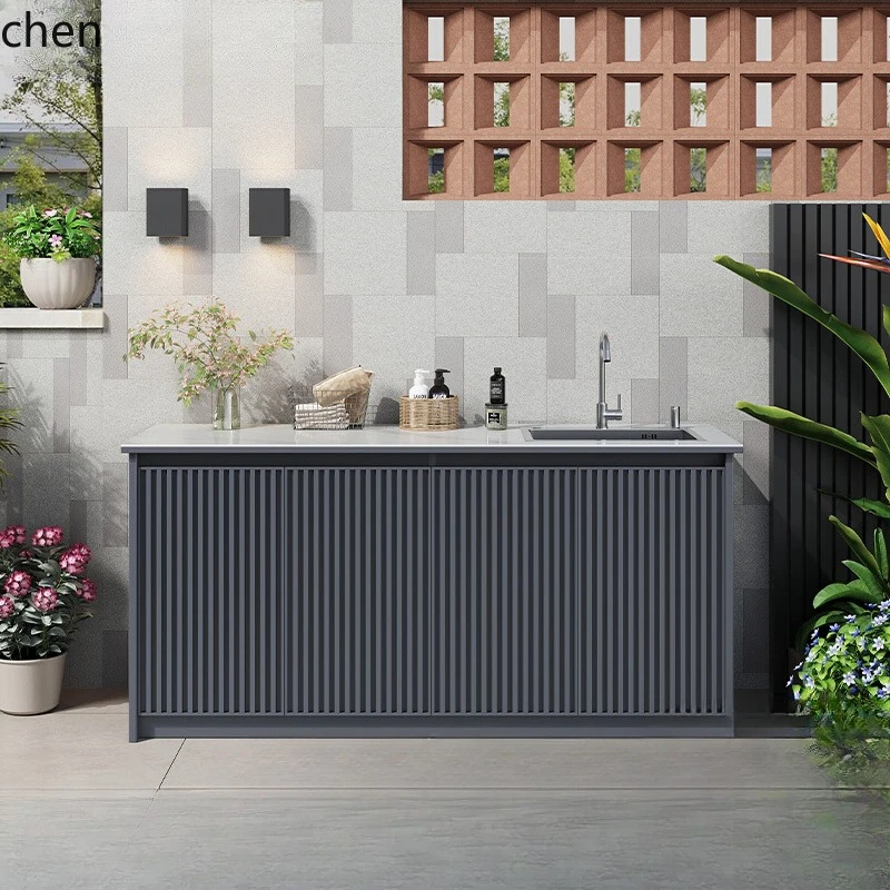 outdoor aluminum alloy grille door garden courtyard wash basin balcony storage cabinet sink integrated waterproof