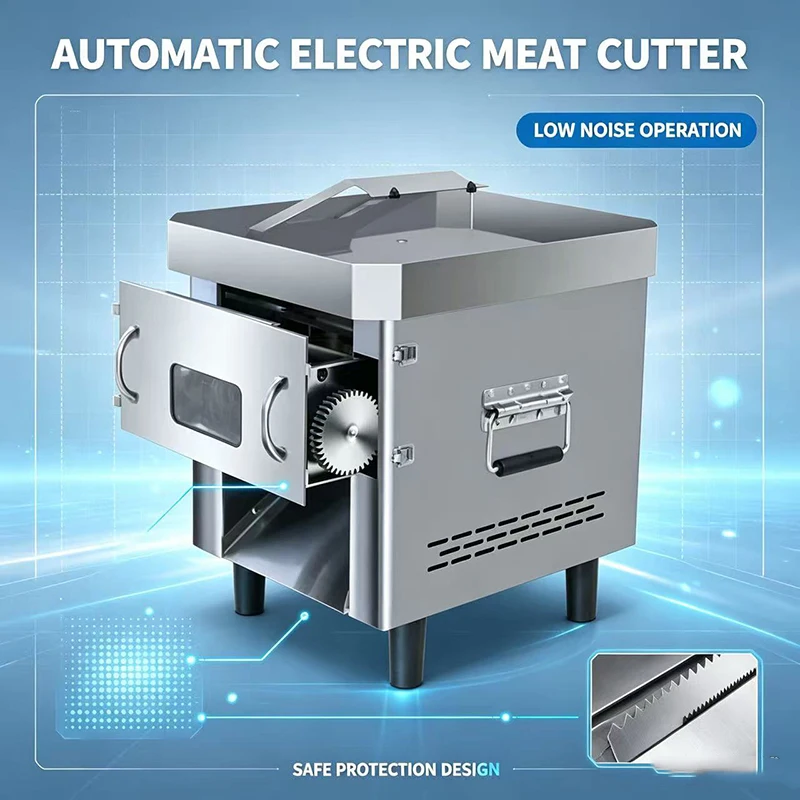 New Multi-functional Benchtop Meat Cutter High-Power Automatic Stainless Steel Machine Removable Blade for Dicing Meat Slicing
