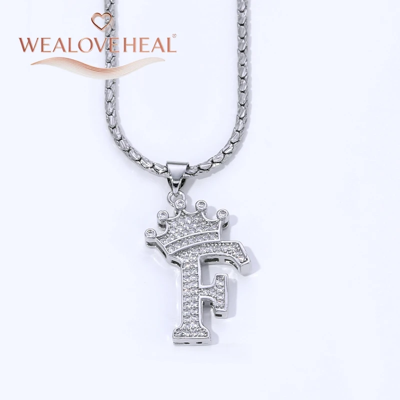 Rhodiumbeschichtete A-Z-Kronen-Initialen-Halskette, Iced Out CZ 26 Buchstaben-Anhängerkette 50 cm, personalisiertes Hip-Hop-Schmuckgeschenk für Sie und Ihn – Detail 24
