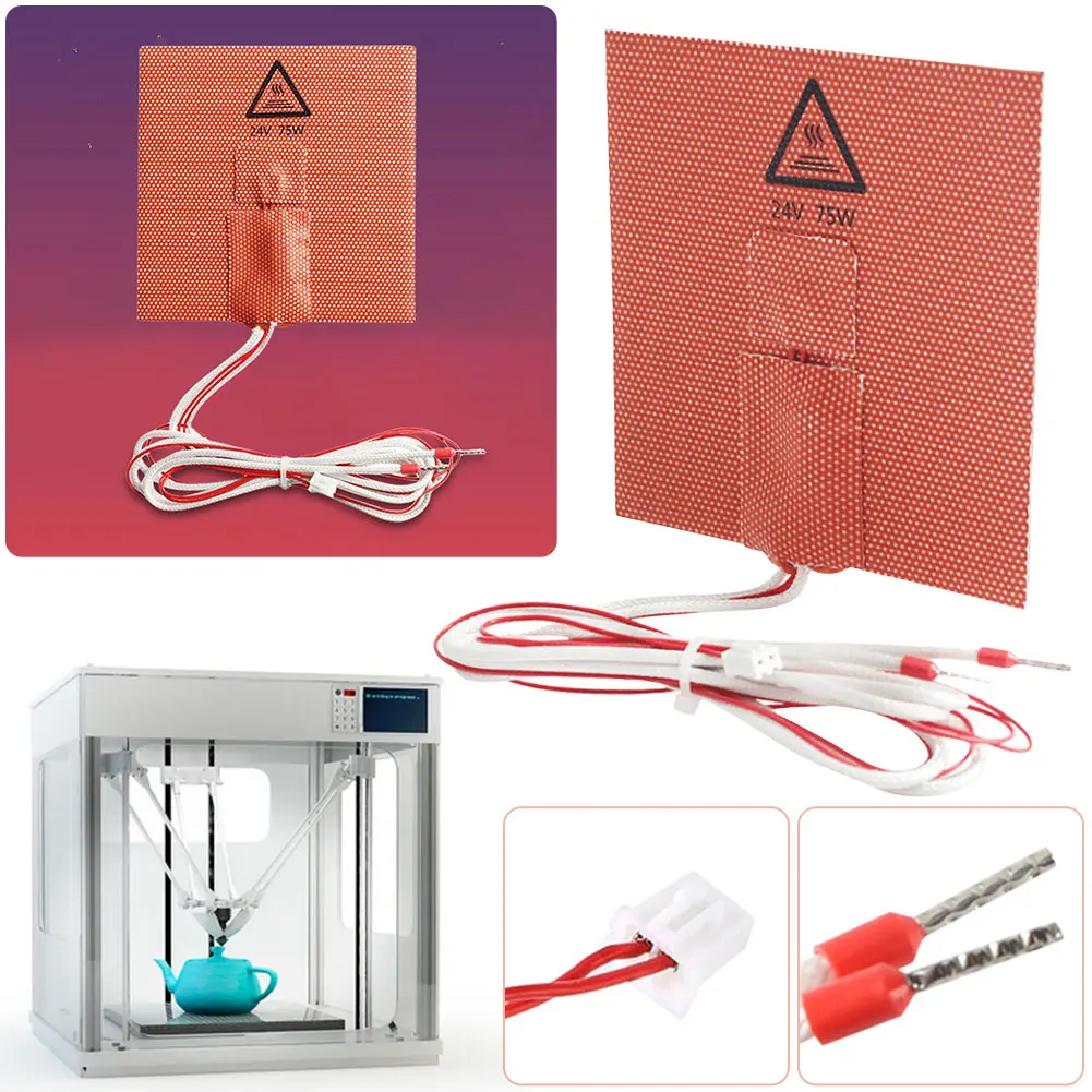 

Нагревательная подушка для 3D-принтера с термистором NTC 100K, нагревательная пластина, 24 В, 75 Вт, подушка с подогревом 100x100 мм для 3D-принтера VONON 0,1/0,2