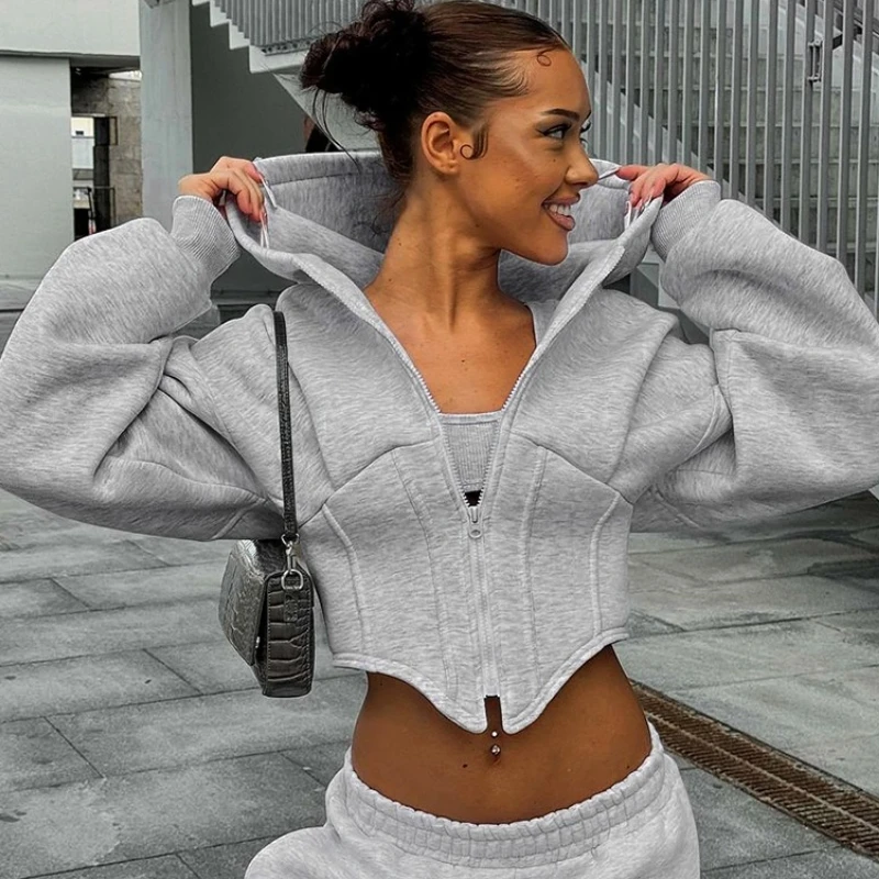 TARUXY Casual Hooded Cardigan Jacket Women Fashion Zippered Long-Sleeved Plain Outwear 2025 Autumn Winter New Commuting Outfits