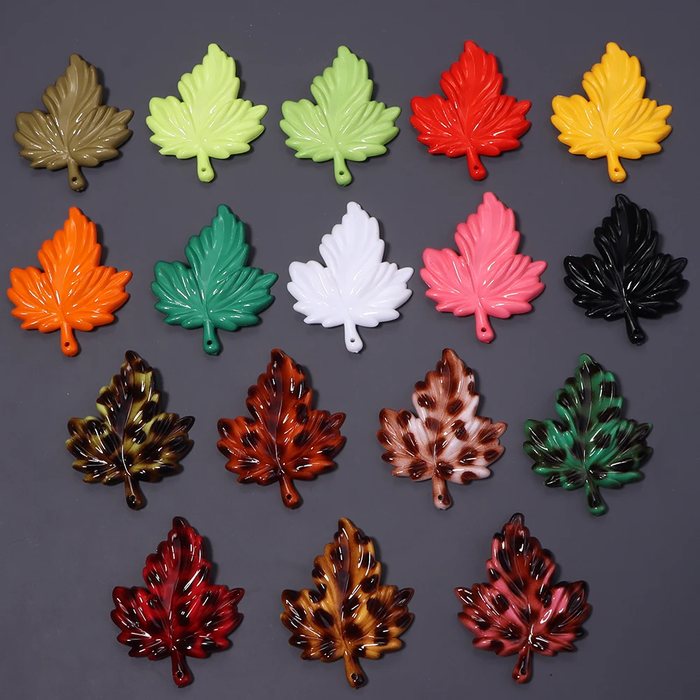 10pcs Maple Leaves Acrylic Beads Charms Colorful Leaf Loose Bead For Jewelry Making DIY Necklace Bracelet Earrings Accessories view 3