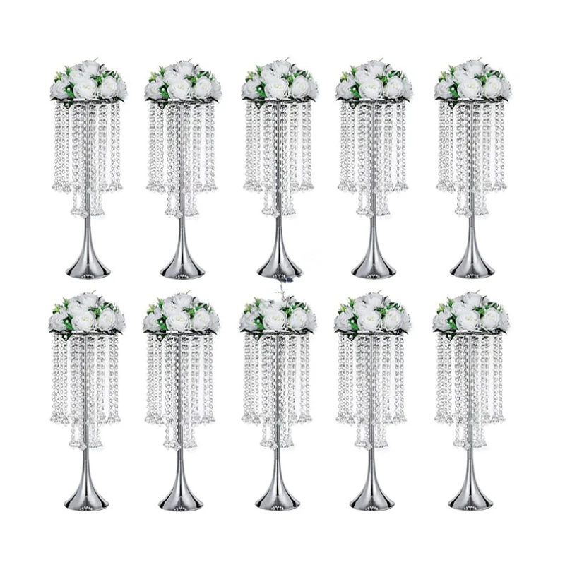 

10pcs Wedding Props, Iron Flower Racks, Crystal Bead Curtains Road Guidance For Wedding Flower Utensils Desktop Decorations