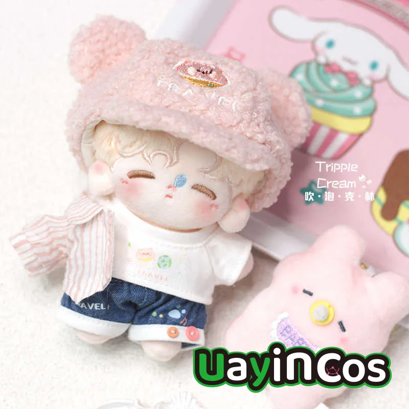 10cm Doll Clothes Traveling Pig Hat Pink Striped Shirt Costume Suit Stuffed Plushies Plush Doll Accessories Anime Toy For Kids G