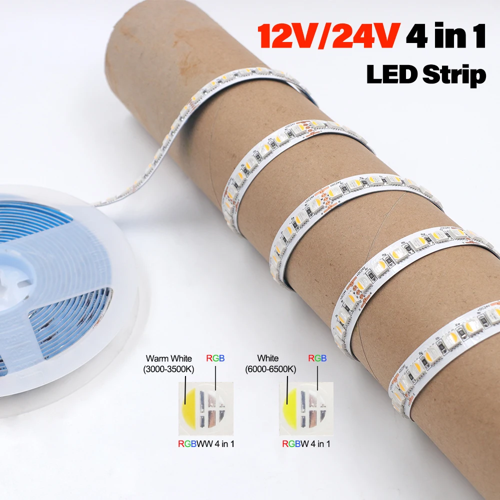 5M/Roll RGBW RGBWW LED Strip 5050 DC12V 108LEDs/M 24V 120LEDs/M 4 In 1 Chip Flexible Led Ribbon Tape Home Decoration Lamp Strips