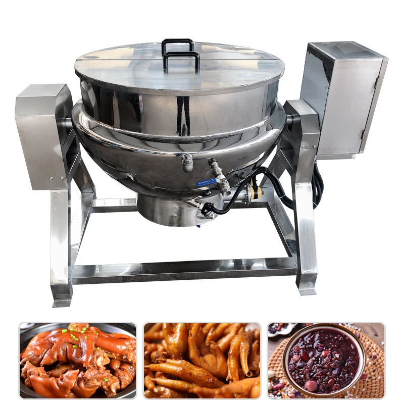 Ventas de fábrica comercial inteligente automático inclinable eléctrico/Gas/vapor arroz frito mezcla olla de cocina máquina de hervidor con camisa