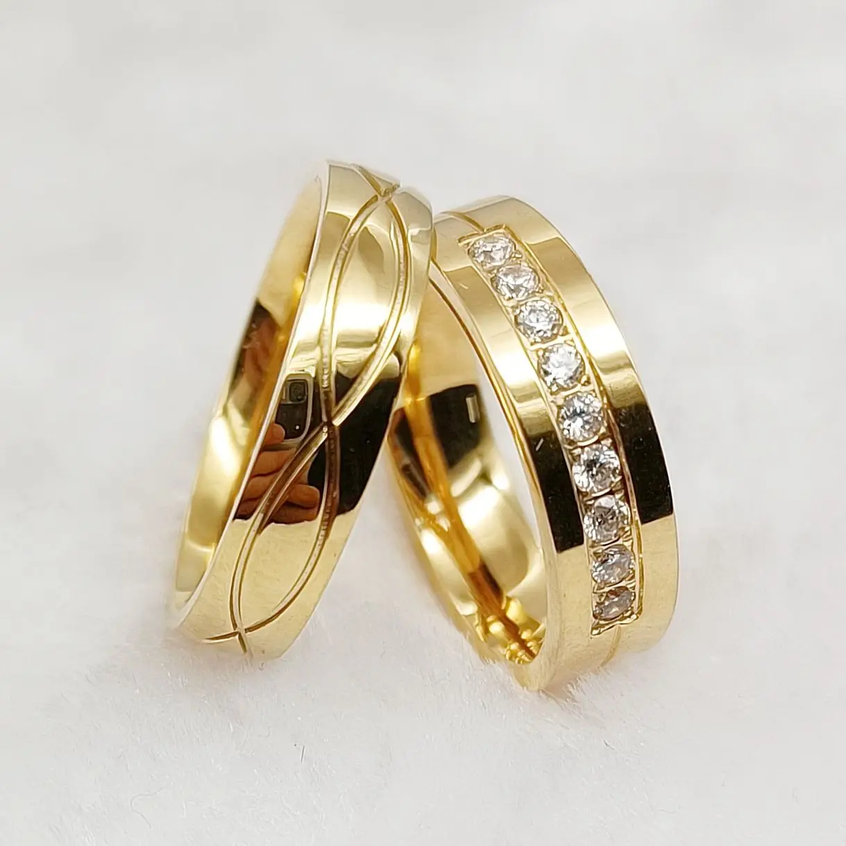 

High Quality Designer Matching Couple Rings sets men women lover 24k Gold Plated jewelry eternity wedding engagement finger ring