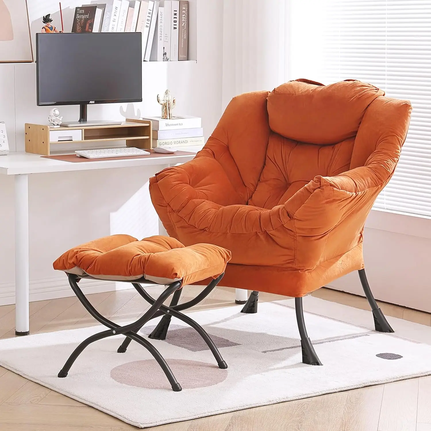 

Lazy Chair with Ottoman, Modern Chair with Folding Footrest, Lounge Accent Chair, Comfortable Reading Chair, Oversized Armchairs