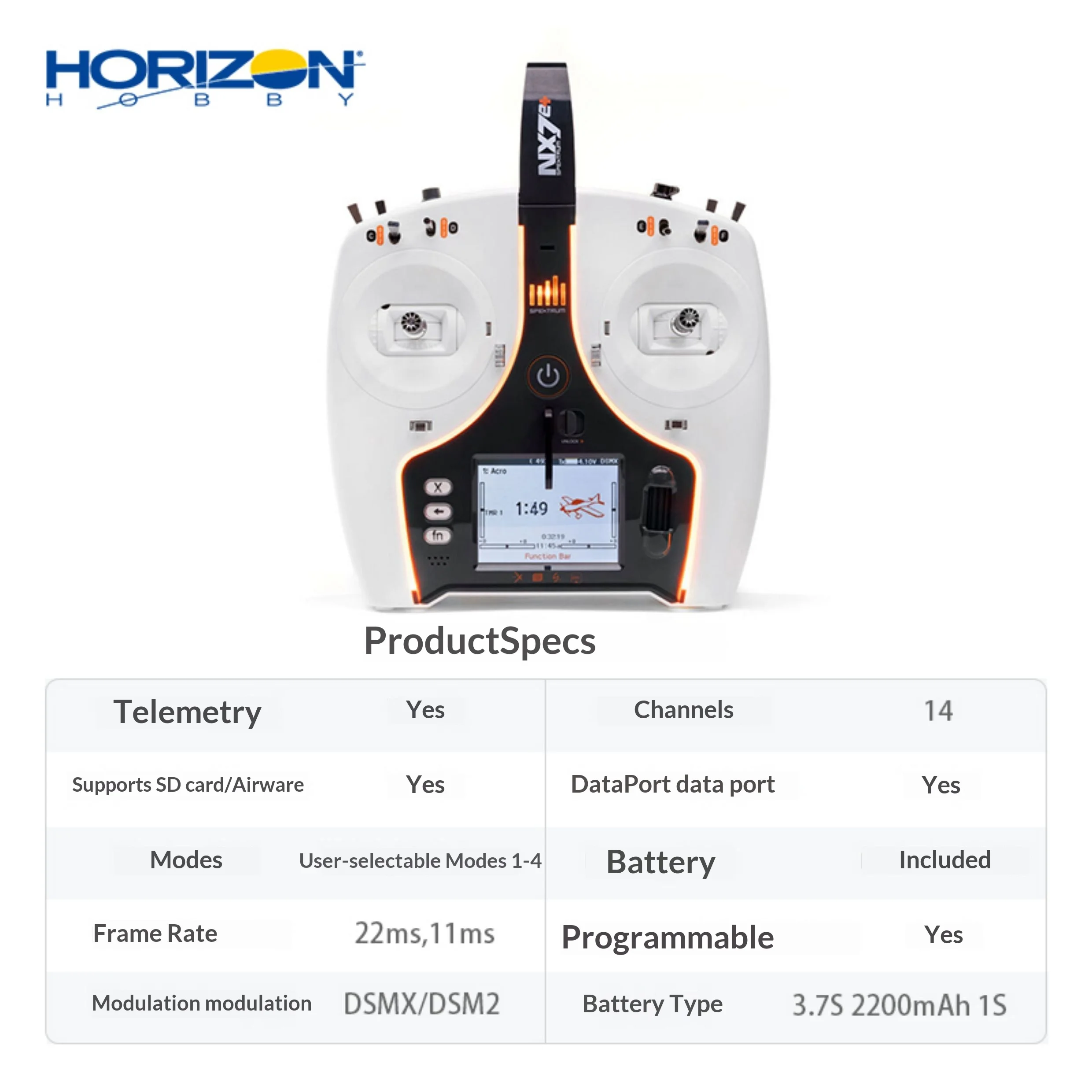 Horizon Hobby Spektrum RC Transmitter NX8+ 20 Channel Dsmx With Wi Fi Connection For Fixed Wing Airplane RC Model