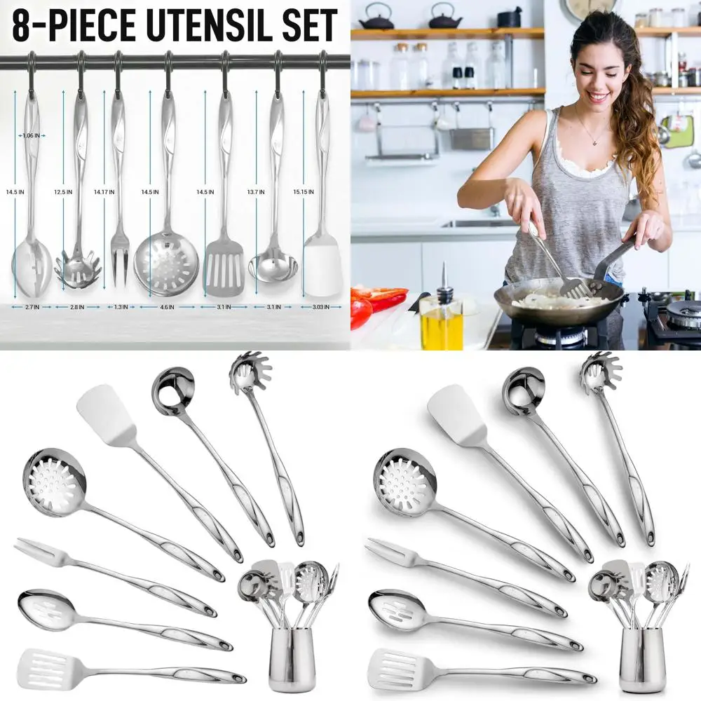 

Набор кухонных принадлежностей из 8 предметов из нержавеющей стали: прочные, легко моются, металлические аксессуары