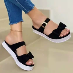 Sandalias de plataforma planas con lazo para mujer, chanclas de Punta abierta, zapatos de playa informales para exteriores, 2022