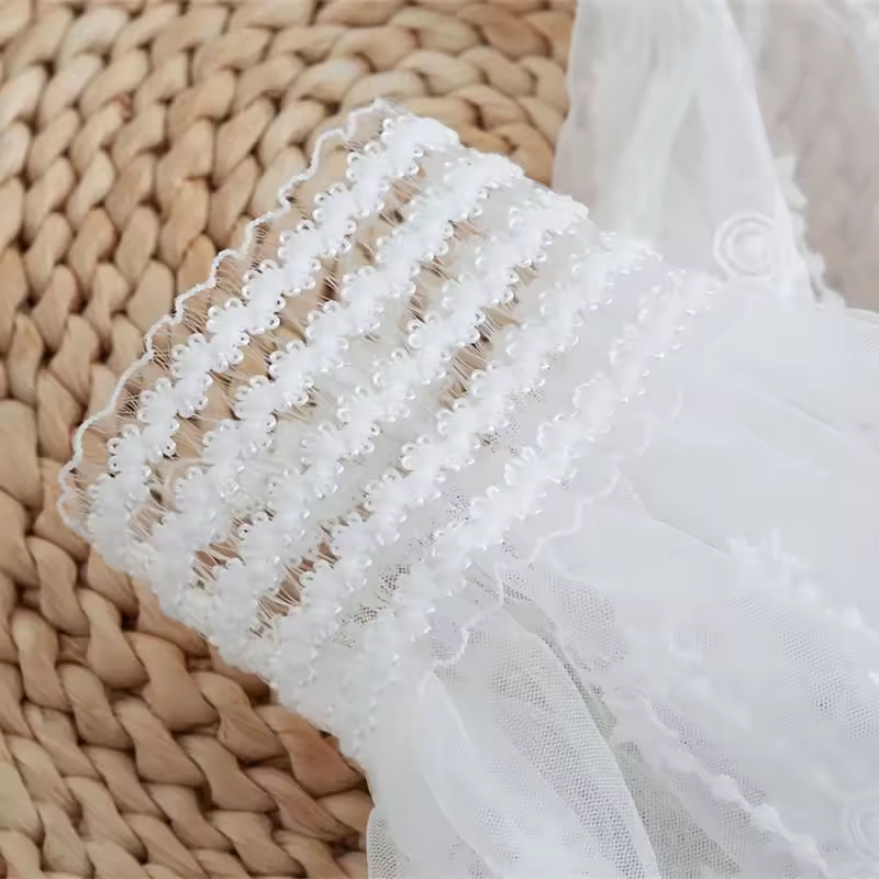 1Pair Detachable Cuffs Lace Flower Mesh Fake Flared Sleeves Double Layer Pleated Ruched False Cuffs Sweater Blouse Wrist Warmers - Image 2