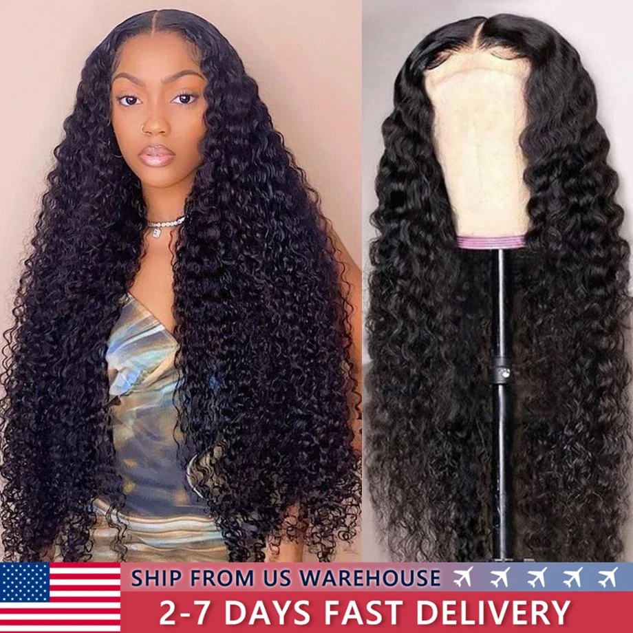 Deep Wave Lace Frontal Wig 13x4 13x6 Transparent Lace Frontal Wig Pre Plucked Remy 34 Inch Deep Curly Lace Front Human Hair Wigs