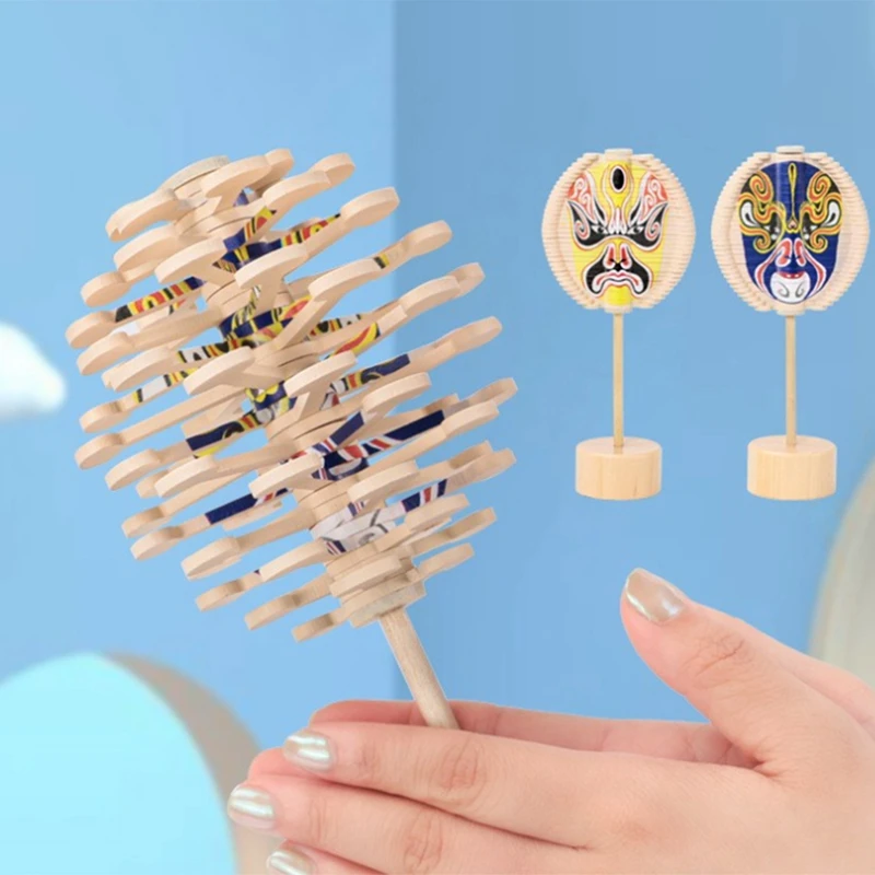 

L67A деревянные спиральные леденцы игрушки вращающаяся волшебная палочка для снятия стресса для взрослых китайская опера лицо желтый