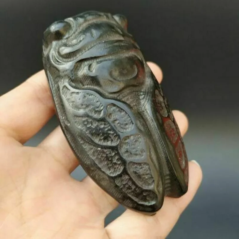 Chinese Hongshan Culture Meteorite Carved Cicadas Monkey Handicraft Folk Art Collection Crafts