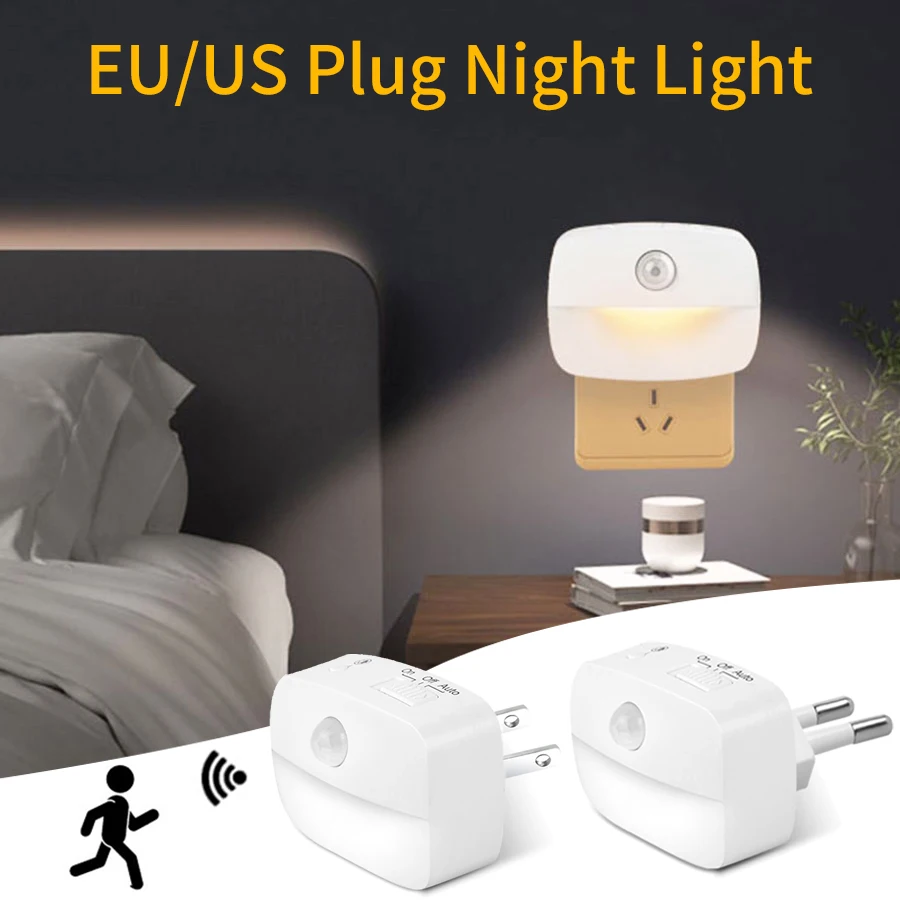 

PIR Motion Sensor LED Night Light EU US Plug Wall Lamp 3 Lighting Modes Children Bedroom Decoration Hallway Stairs Night Lamp