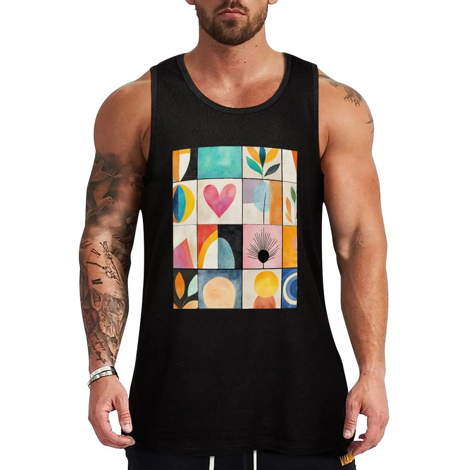 

Mid-Century Modern Geometry in Warm Colors Tank Top Casual Summer Tank Top Lightweight Sleeveless Shirt