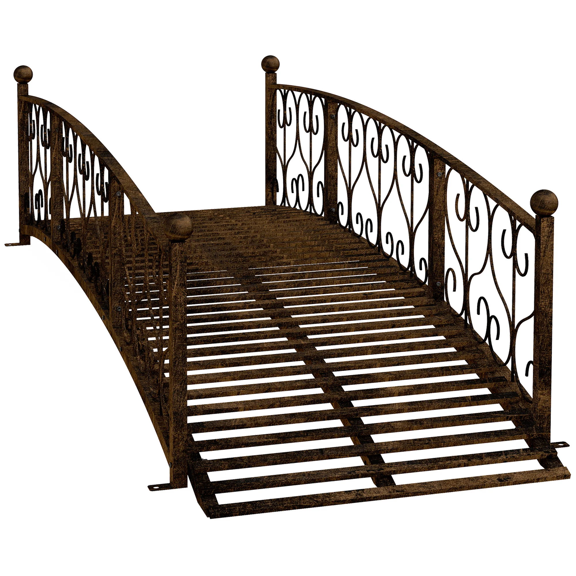 7' Metal Arch Garden Bridge with Siderails, Arc Footbridge, Bronze