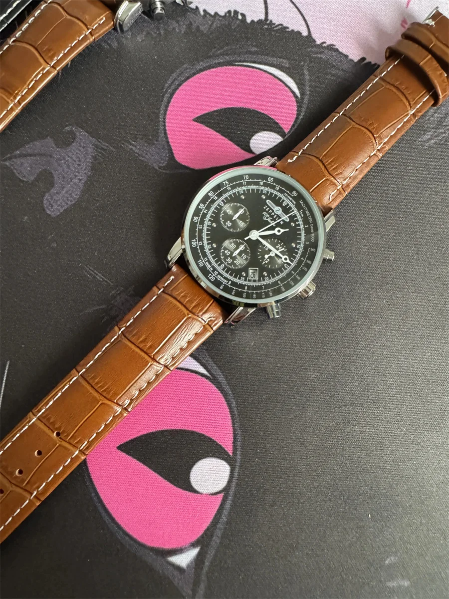 Three-eye six-pin popular belt round men's business full-function quartz watch