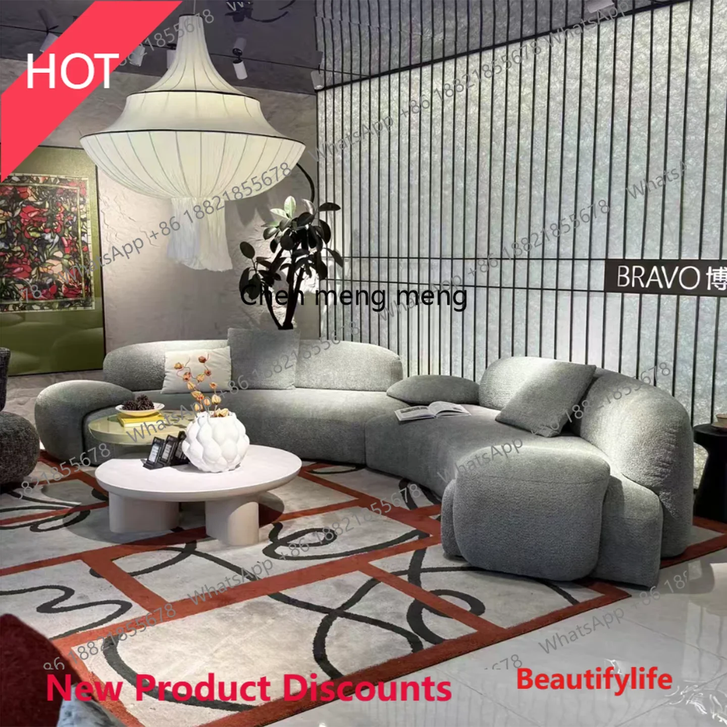 P32 Italian minimalist curved fabric sofa living room light luxury hotel lobby multi-person sofa