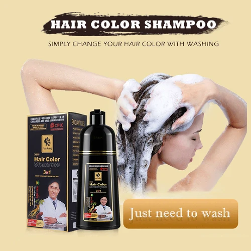 Imagen 2 del producto Champú para teñir el cabello de larga duración 3 en 1, champú para teñir el cabello negro para mujeres y hombres, cubierta de seguridad a base de hierbas naturales, crema para el cabello blanco y gris