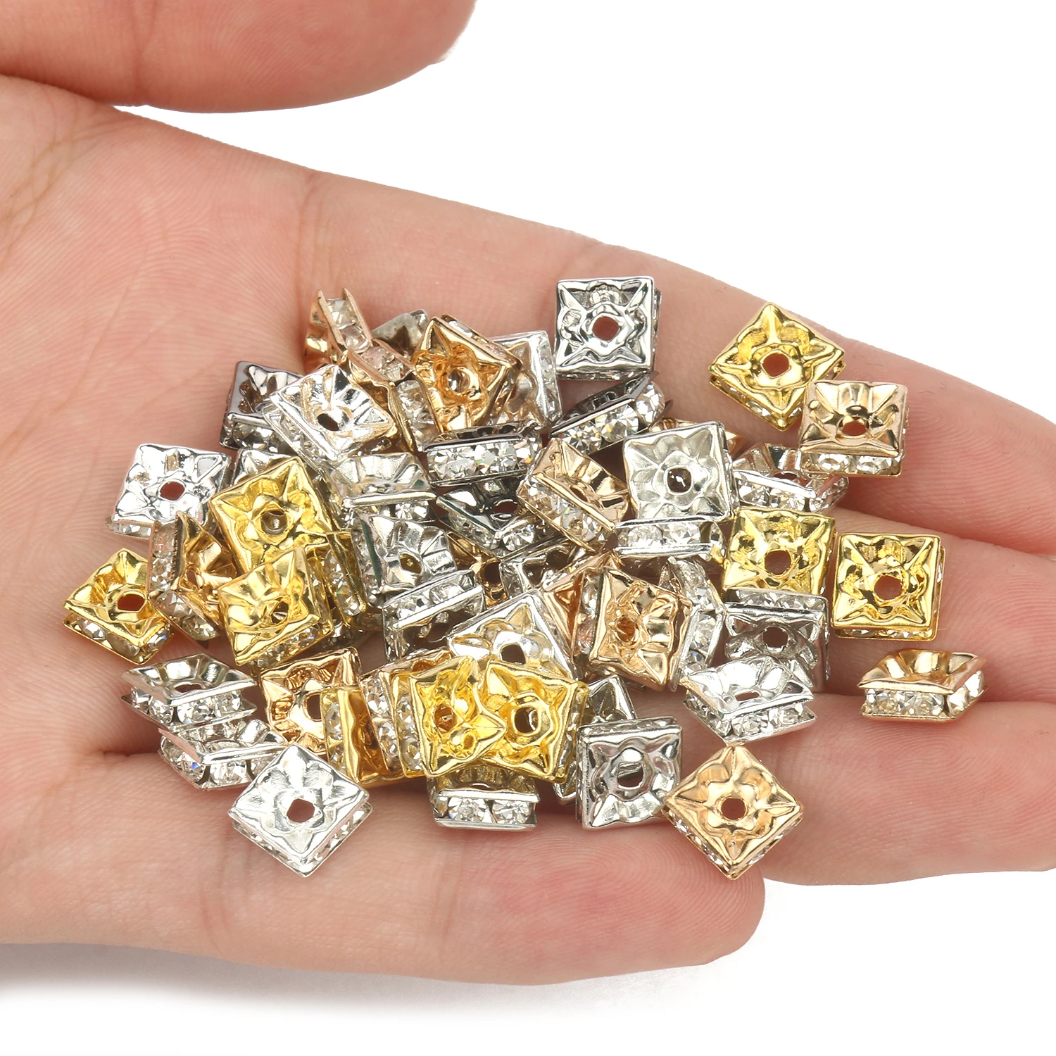 50pcs/lot 4 6 8 10mm Rhinestone Rondelle Crystal Square Shape Loose Spacer Beads for Jewelry Making Handmade DIY Charms Bracelet