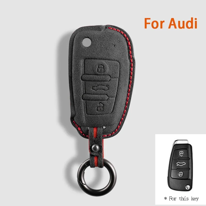 

Top Suede Car Flip Key Case Cover Shell for Audi A1 A3 A4 A6 TT Allroad Q3 Q7 R8 S6 SQ5 RS4 2018 Protector Keyless Holder Fob