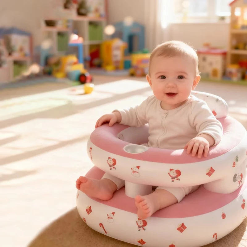 360 ° surround automatic inflatable baby bath seat, multi-functional PVC flocking outdoor sofa type baby chair