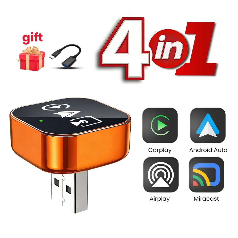4-in-1 Draadloze Carplay Android Auto Mirror Link Airplay Adapter Plug & Play Lage Latency Voor Audi Benz Volvo VW Ford Citroen MG