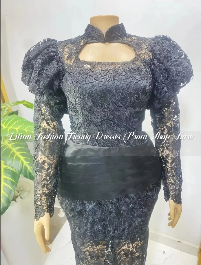 Black Fashion Bride Mother Dresses Elegant Lace Long Sleeve Tulle See Through A-Line Long Custom Banquet Gowns فساتين سهرة