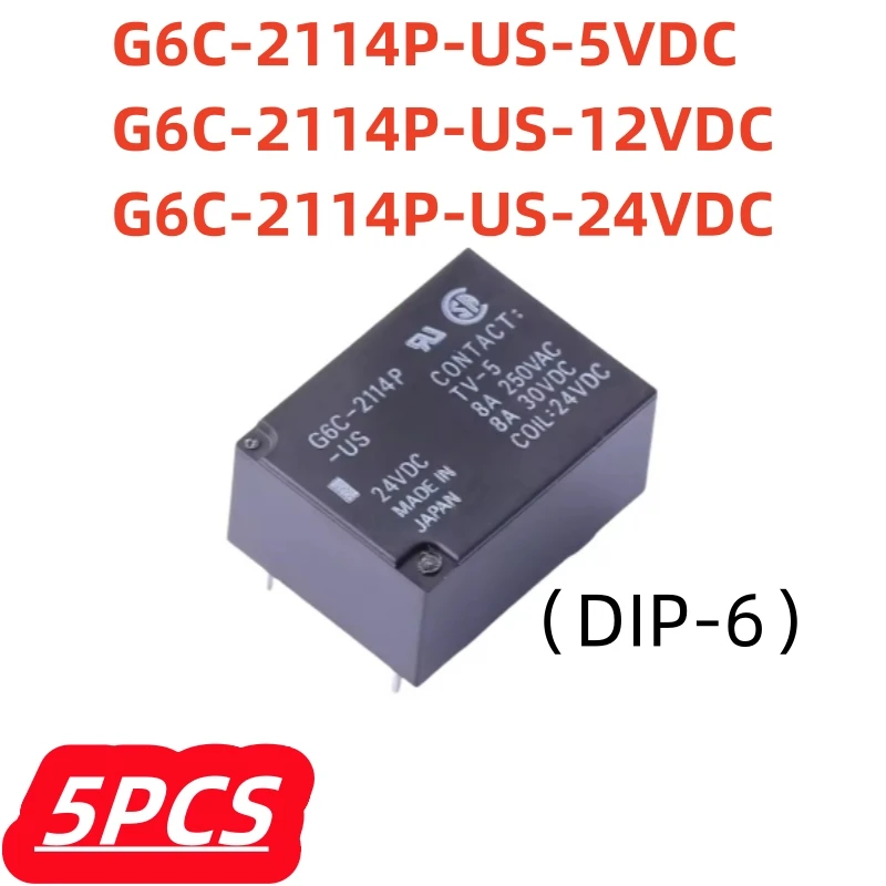 

5Pcs/Lot 100% New G6C-2114P-US-5VDC G6C-2114P-US-12VDC G6C-2114P-US-24VDC DIP-6 Original Power Relay G6C-2114P-US