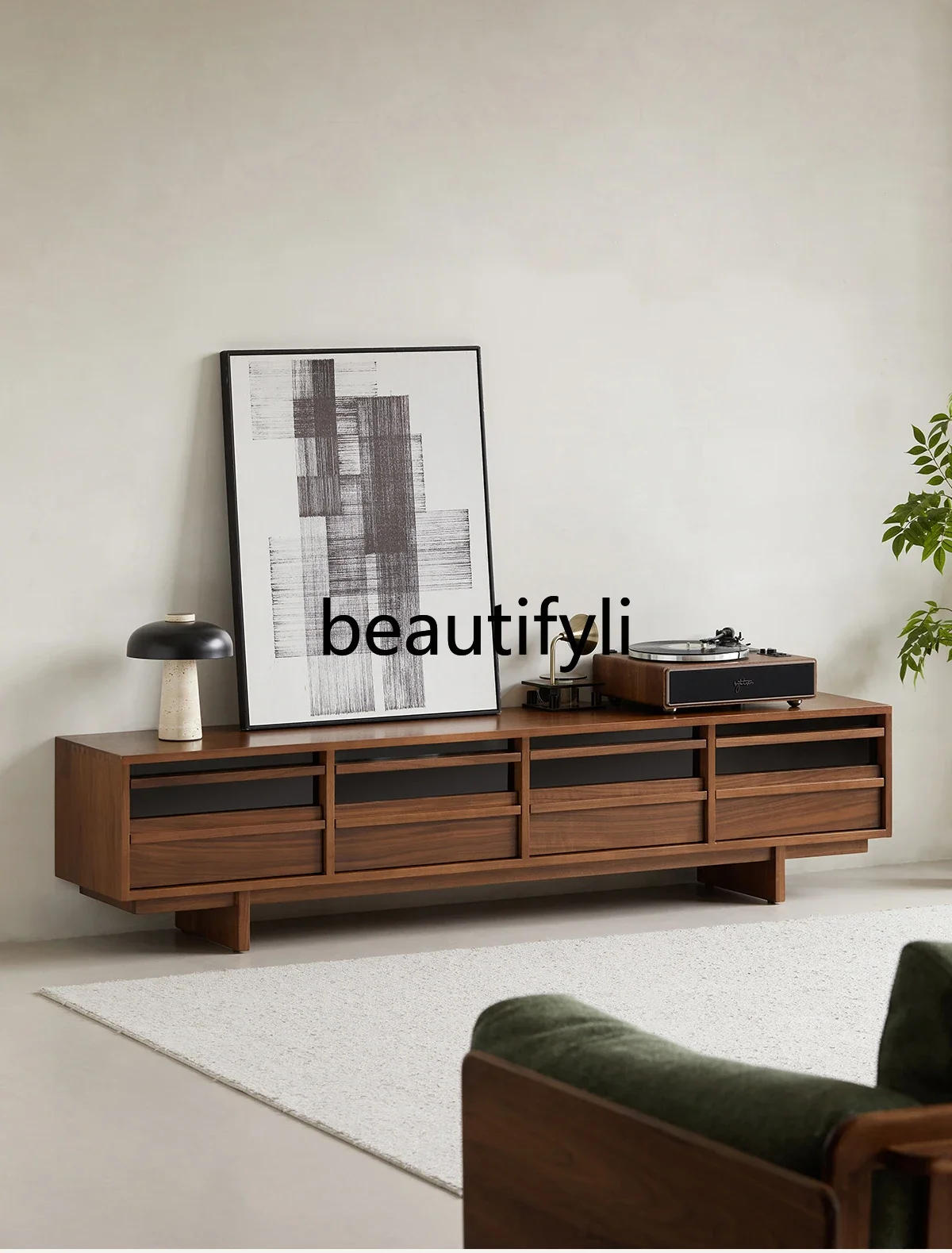 

a26 Solid wood TV cabinet, black walnut living room floor-to-ceiling TV cabinet, small apartment, storage locker against the wal