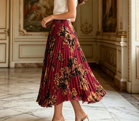 2026 Retro Floral Women Bohemian Print Beach Skirts Female High Waist Flowy A-Line Pleated Maxi Skirt for Vacation Resort Wear