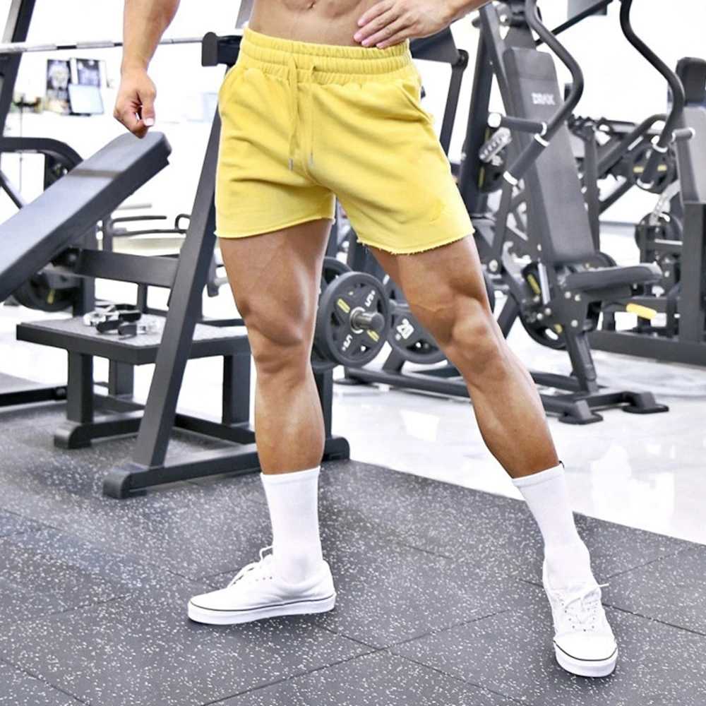 Men Cotton Sporting Running Shorts Yellow Bodybuilding Sweatpants Fitness Short Jogger Gyms Hip Hop men Shorts