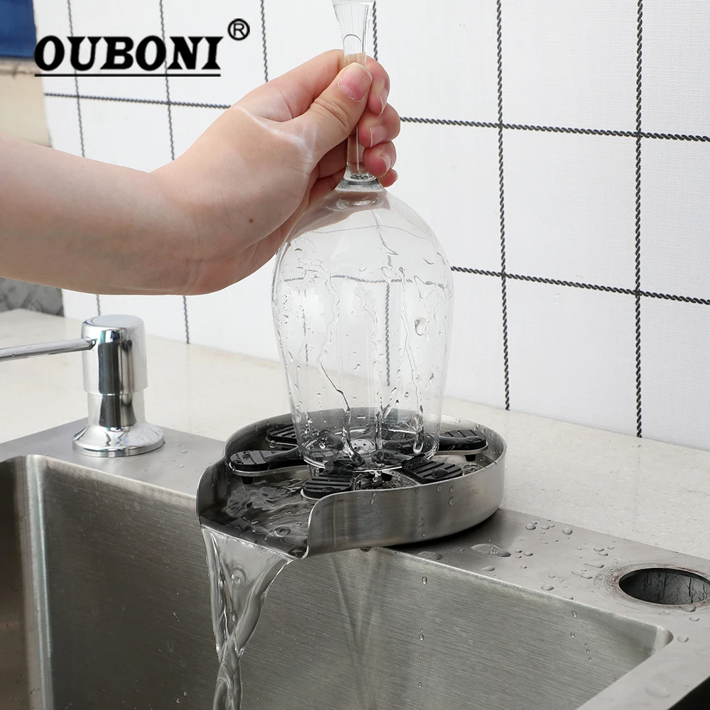 OUBONI-Herramienta de Cocina Práctica, artefacto de lavado de tazas de acero inoxidable, instalación de lavabo montado en cubierta, salida de fuente, grifos de grifo