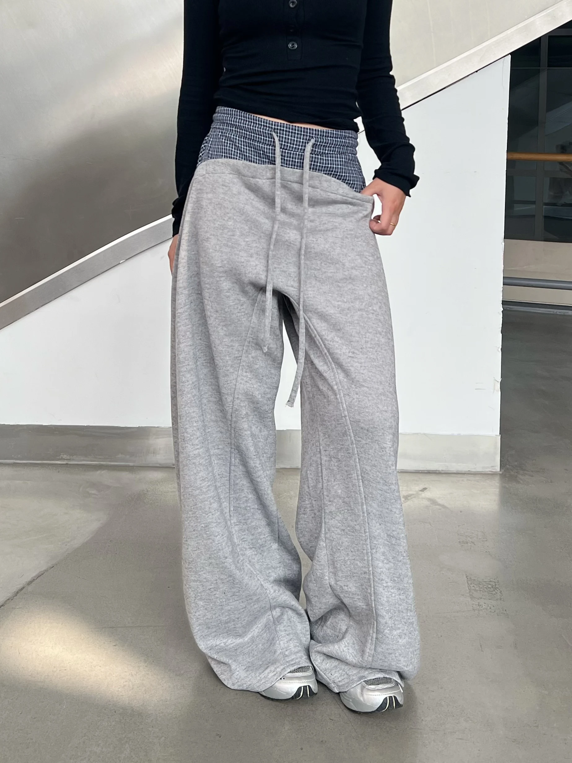 

Американские брюки в клетку с широкими штанинами, свободные, повседневные, с эффектом похудения, струящиеся, осенне-зимняя новинка