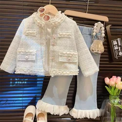 Girls Coat 2024 New Spring Baby Checkered Lace Design Sweet Cute and Gentle Coat Kids Jackets for Girls