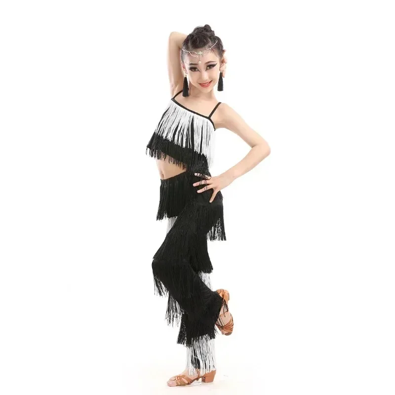 Latin Dance Dresses For Sale Ballroom Plus Size Fringe Tassel Dress Pants Sequin Fringe Salsa Samba Costume Kids Children Girls