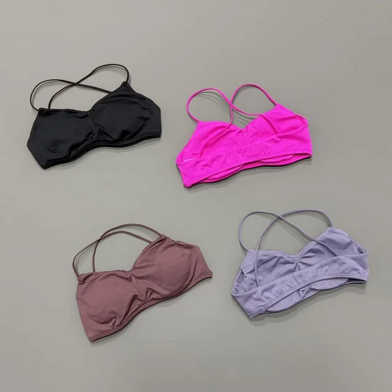 Vision Sports Bra Women Cross Back Thin Strap Seamless Yoga Bra Padded Wireless Breathable Pilates Workout Gym Crop Top