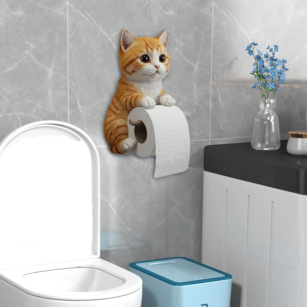 

Resin Cat Shaped Toilet Paper Holder Wall Mount Animal Paper Towel Stand Funny Animal Roll Storage Rack for Kitchen Bathroom Use