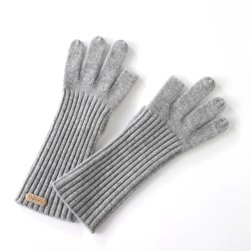 Autumn/Winter A-class 100% Pure Cashmere Gloves Men/Women Cold Warm Medium to Long Thick Knitted Five Finger With Touch Screen