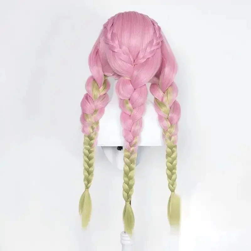 Mitsuri Kanroji Cosplay perruque Kimetsu no Yaiba cheveux longs rose vert résistant à la calor auténticos Cosplay perruqu