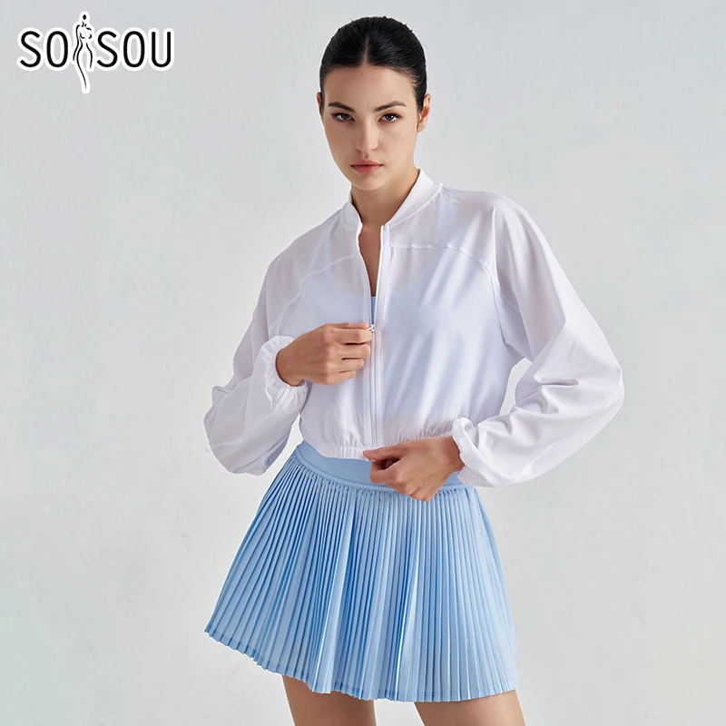 

SOISOU Light Weight Women Crop Top Sport Coat Gym Yoga Fitness Loose Coat Plus Size Elastic Breathable Zipper Womens Clothing