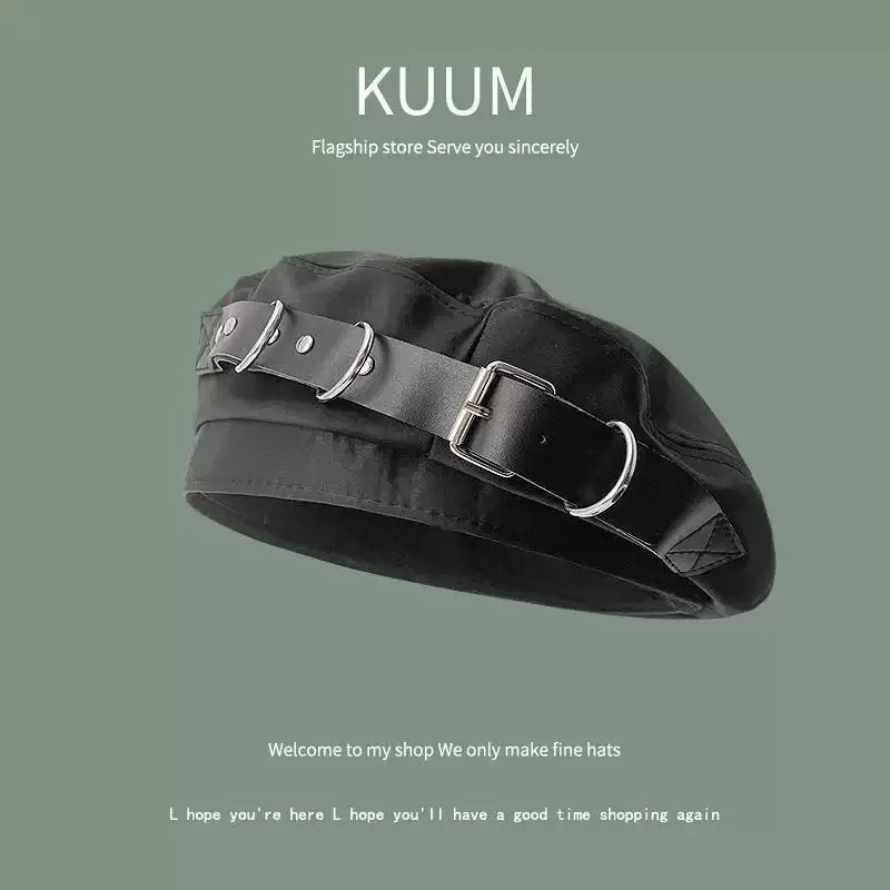 قبعة سوداء عصرية مع سلسلة معدنية - قبعة مترهلة ناعمة وخفيفة الوزن وقابلة للتعديل للنساء والرجال، كاجوال للنزهات والحفلات والمواعيد والمقهى