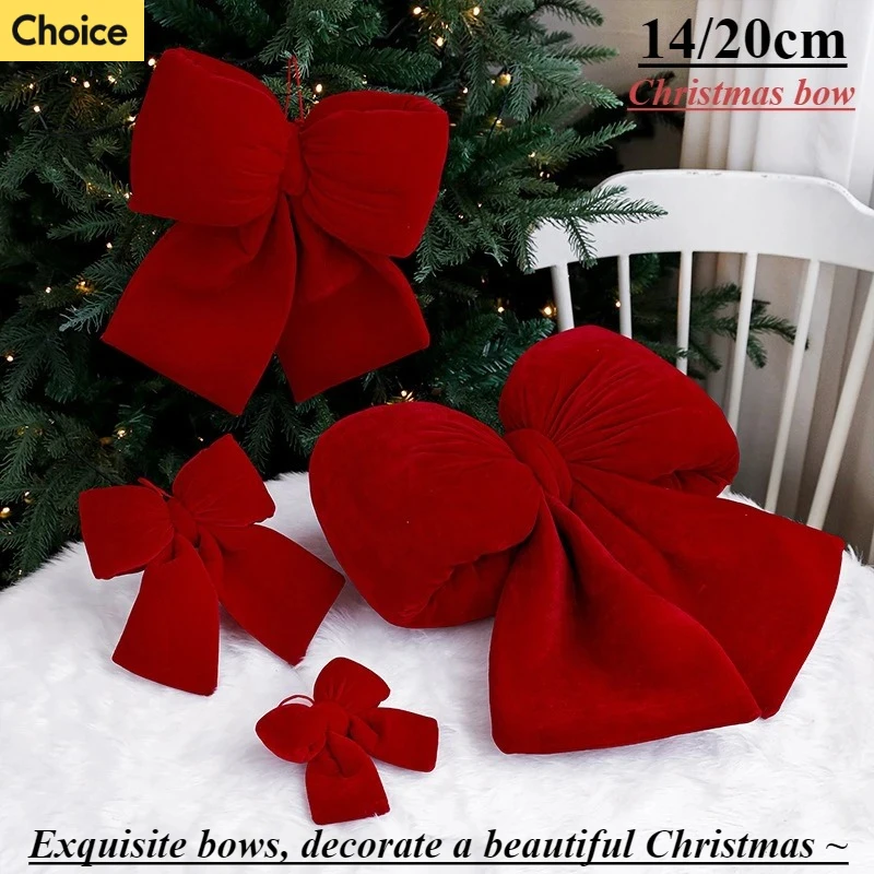 

14/20cm Christmas Bow Red Velvet Cloth Three-dimensional Exquisite Big Bow Christmas Tree Hanging Christmas Decoration Supplies
