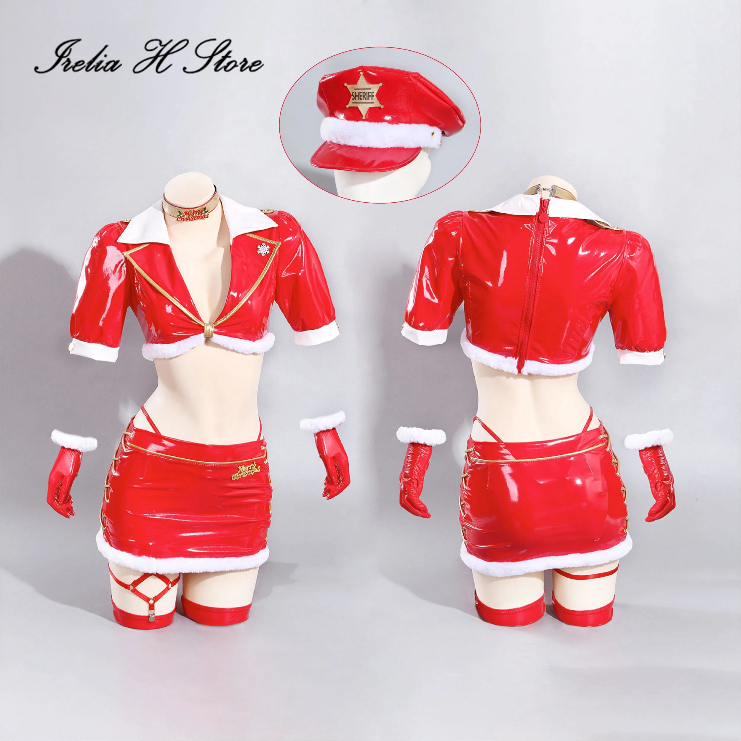 Irelia H Anime Sweety woman police officer Sexy lingeries Skirt Cosplay private photo shoot style leather Halloween Costume