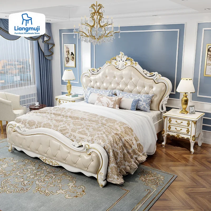 

European Luxury Double Bed Modern Whitr King Aesthetic Frame Double Bed High End Sleeping Lit Deux Place Furniture For Bedroom